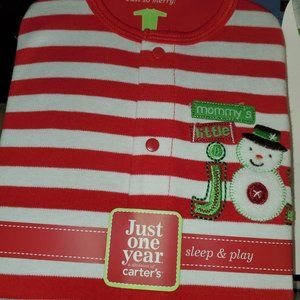 3-6 Just One Year Carters Mommy's Little JOY Red & White Striped Sleep/Play NWT
